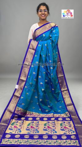 Pure Silk Kadiyal Paithani Blue 52